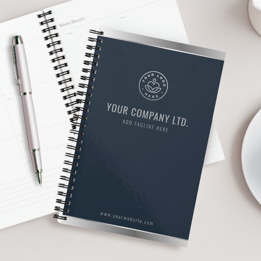 Custom Logo Elegant Navy Blue Silver Planner