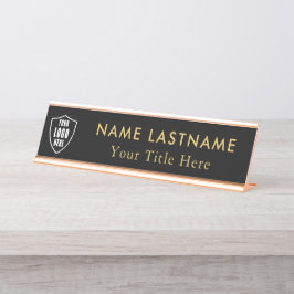Custom Logo Elegant Zwart Goud Bureau Naambordje