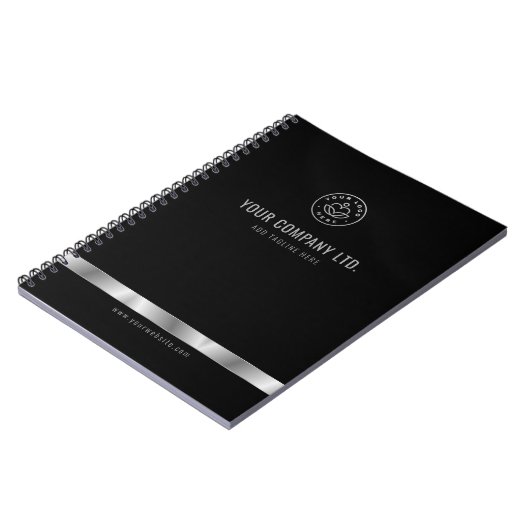Custom Logo Elegant Zwart Zilver Notitieboek (Linkerzijde)