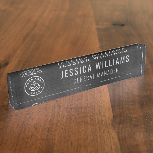 Custom Logo Employee Luxury Faux Brushed Black Naambordje (Zijkant)