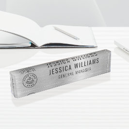 Custom Logo Employee Name Luxe Faux Brushed Silver Naambordje