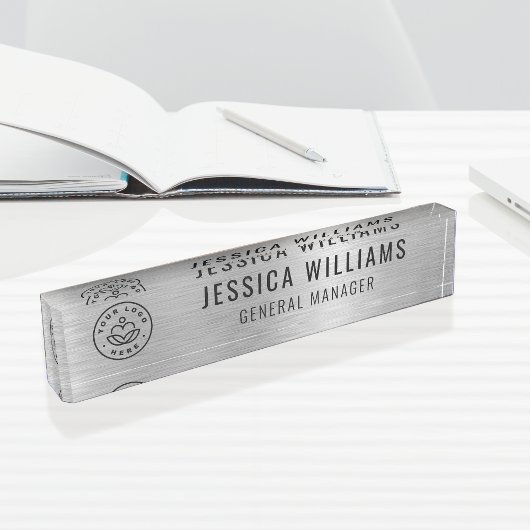 Custom Logo Employee Name Luxe Faux Brushed Silver Naambordje