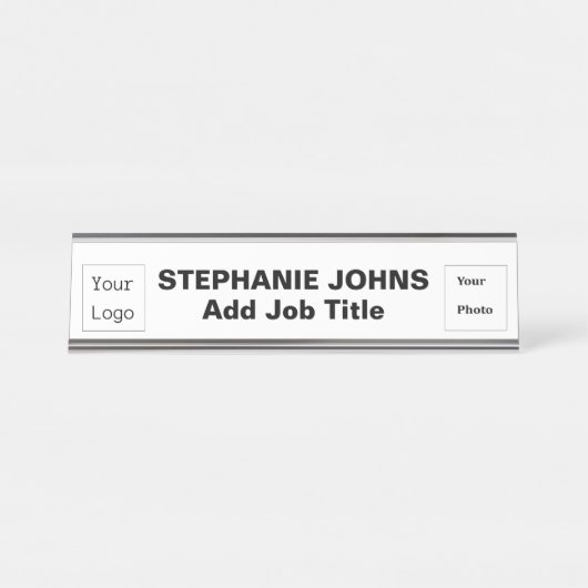 Custom Logo Employee Photo Simple Zwart Wit Bureau Naambordje (Voorkant)