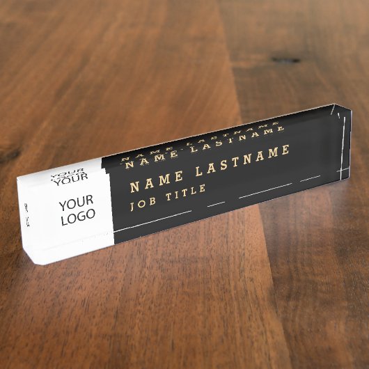 Custom Logo Executive Black Gold Professional Naambordje (Zijkant)