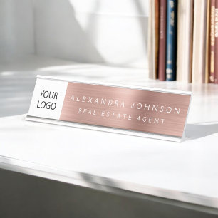 Custom Logo Executive Roos Gold Pink Professional Bureau Naambordje