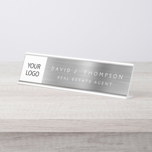 Custom Logo Executive Silver Professional Bureau Naambordje (Voorkant)