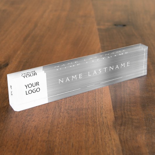 Custom Logo Executive Silver Professional Naambordje (Zijkant)