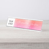 Custom Logo Executive Sinaasappel Roze Professione Bureau Naambordje (Voorkant)