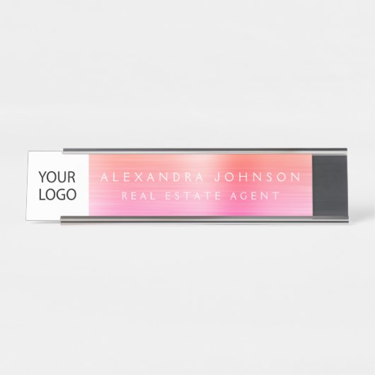 Custom Logo Executive Sinaasappel Roze Professione Bureau Naambordje (Voorkant)