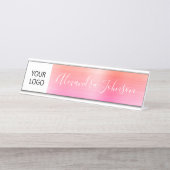 Custom Logo Executive Sinaasappel Roze Professione Bureau Naambordje (Voorkant)