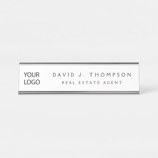 Custom Logo Executive White Professional Bureau Naambordje (Voorkant)