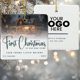Custom Logo Gift Eerste kerst in ons nieuwe huis Keramisch Ornament