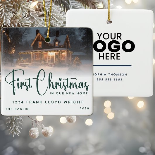 Custom Logo Gift Eerste kerst in ons nieuwe huis Keramisch Ornament
