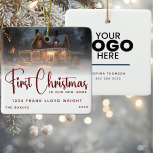 Custom Logo Gift Eerste kerst in ons nieuwe huis Keramisch Ornament