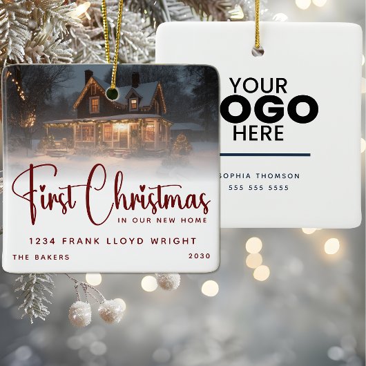 Custom Logo Gift Eerste kerst in ons nieuwe huis Keramisch Ornament
