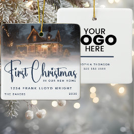 Custom Logo Gift Eerste kerst in ons nieuwe huis Keramisch Ornament