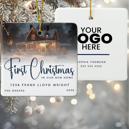 Custom Logo Gift Eerste kerst in ons nieuwe huis Keramisch Ornament