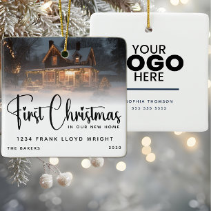 Custom Logo Gift Eerste kerst in ons nieuwe huis Keramisch Ornament