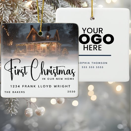 Custom Logo Gift Eerste kerst in ons nieuwe huis Keramisch Ornament