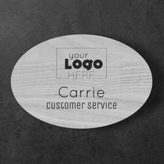 Custom Logo Gray Woodgrain Employee Name Tag