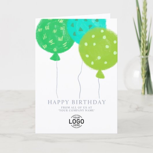 Custom Logo Green Balloons Business Birthday Card Feestdagen Kaart (Voorkant)