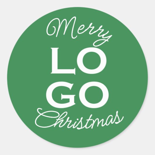 Custom Logo Green Merry Christmas Ronde Sticker (Voorkant)