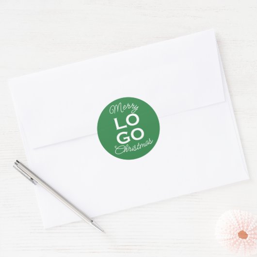 Custom Logo Green Merry Christmas Ronde Sticker (Envelop)