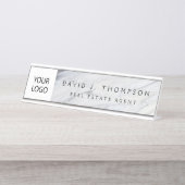 Custom Logo Grey Wit Marmer Professional Bureau Naambordje (Voorkant)