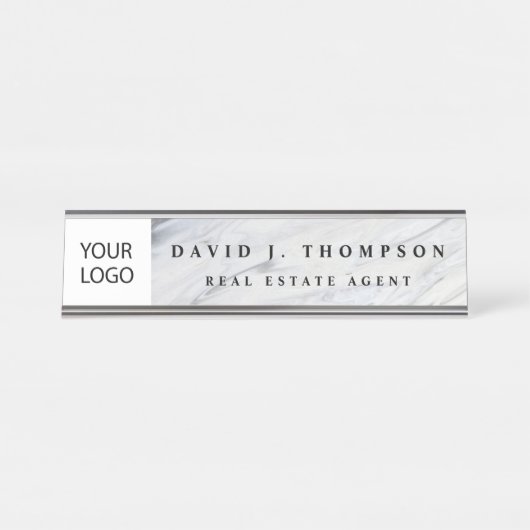 Custom Logo Grey Wit Marmer Professional Bureau Naambordje (Voorkant)