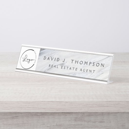 Custom Logo Grey Wit Marmer Professional Bureau Naambordje (Voorkant)