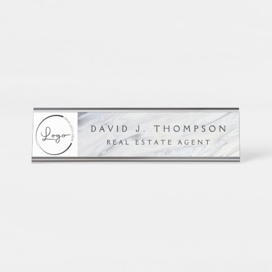 Custom Logo Grey Wit Marmer Professional Bureau Naambordje (Voorkant)