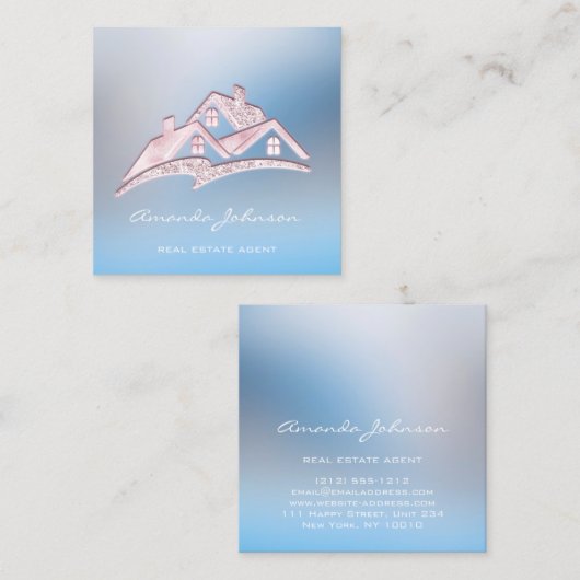 Custom Logo House Makelaar Home Roze Blauw Vierkante Visitekaartje (Voorkant / Achterkant)
