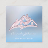 Custom Logo House Makelaar Home Roze Blauw Vierkante Visitekaartje (Voorkant)