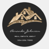 Custom Logo House Real Estate Agent Gold Black Squ Ronde Sticker (Voorkant)