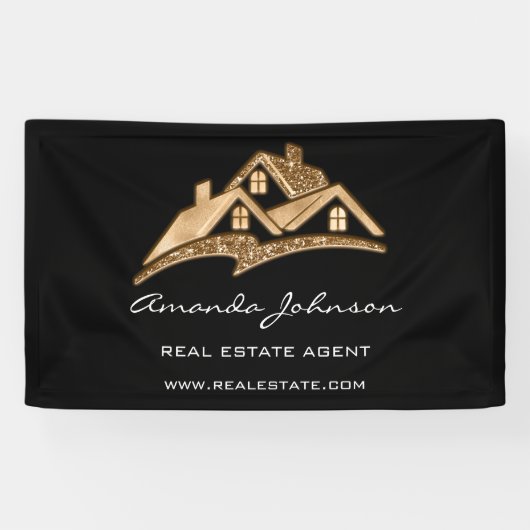 Custom Logo House Real Estate Agent Gold Black Squ Spandoek (Horizontaal)