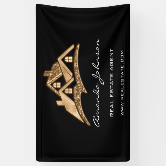 Custom Logo House Real Estate Agent Gold Black Squ Spandoek (Verticaal)