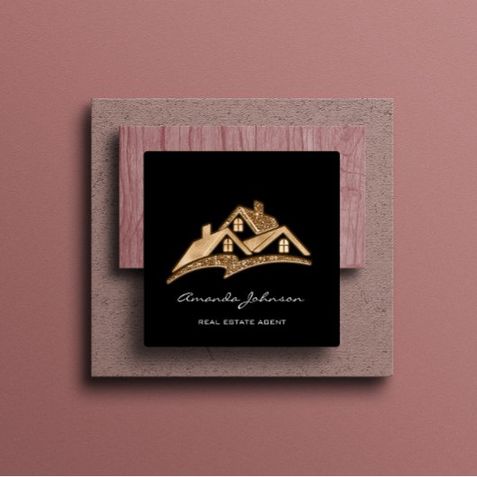 Custom Logo House Real Estate Agent Gold Black Vierkante Visitekaartje