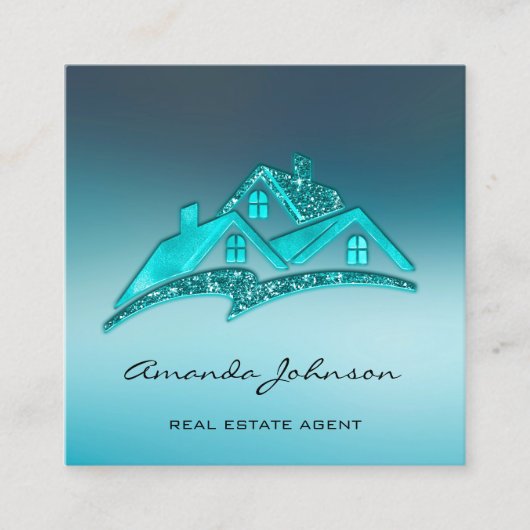 Custom Logo House Real Estate Agent Home Blue Blau Vierkante Visitekaartje (Voorkant)