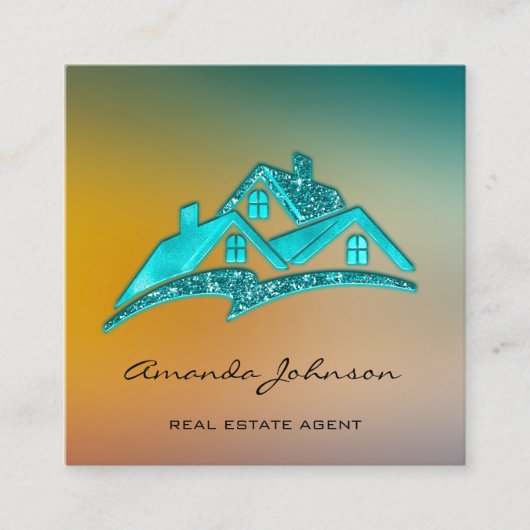 Custom Logo House Real Estate Agent Home Blue Ombr Vierkante Visitekaartje (Voorkant)