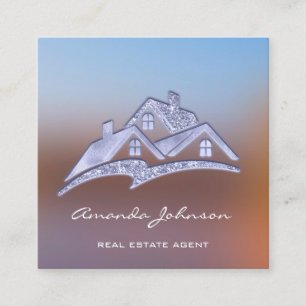 Custom Logo House Real Estate Agent Home Blue Ombr Vierkante Visitekaartje