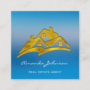 Custom Logo House Real Estate Agent Home Gold Vierkante Visitekaartje
