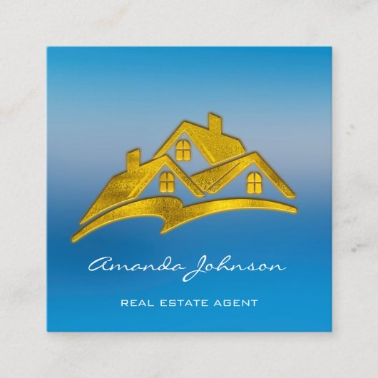 Custom Logo House Real Estate Agent Home Gold Vierkante Visitekaartje (Voorkant)