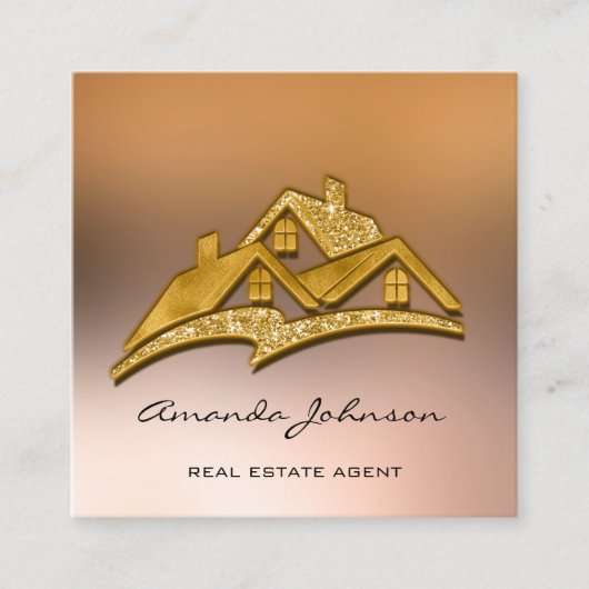 Custom Logo House Real Estate Agent Home Gold Vierkante Visitekaartje (Voorkant)