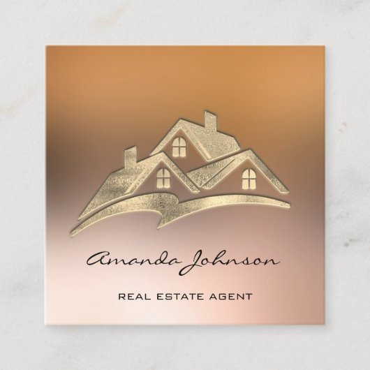 Custom Logo House Real Estate Agent Home Golden Vierkante Visitekaartje (Voorkant)