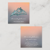 Custom Logo House Real Estate Agent Home Grey Blau Vierkante Visitekaartje (Voorkant / Achterkant)