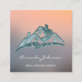 Custom Logo House Real Estate Agent Home Grey Blau Vierkante Visitekaartje (Voorkant)