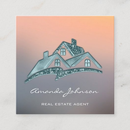 Custom Logo House Real Estate Agent Home Grey Blau Vierkante Visitekaartje (Voorkant)