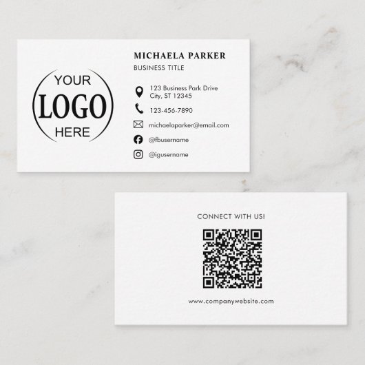 Custom Logo Icons Modern White QR Code Visitekaartje (Voorkant / Achterkant)