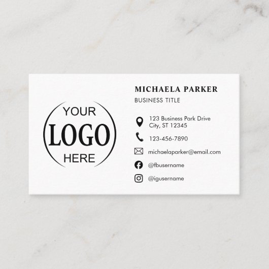 Custom Logo Icons Modern White QR Code Visitekaartje (Voorkant)