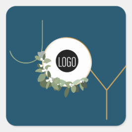 Custom logo Joy Blue Christmas Modern wreath  Vierkante Sticker